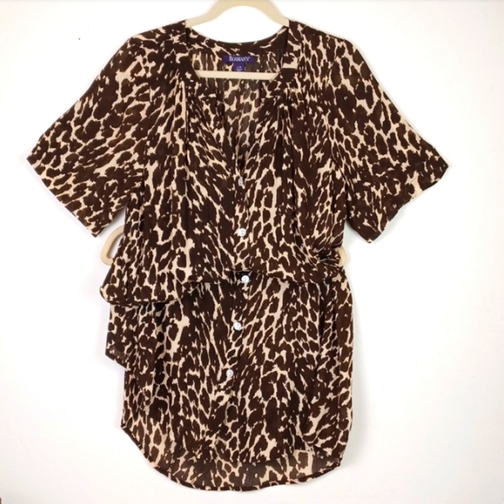 ROMAN'S BROWN & TAN CHEETAH PRINT SHIRT DRESS SZ 12